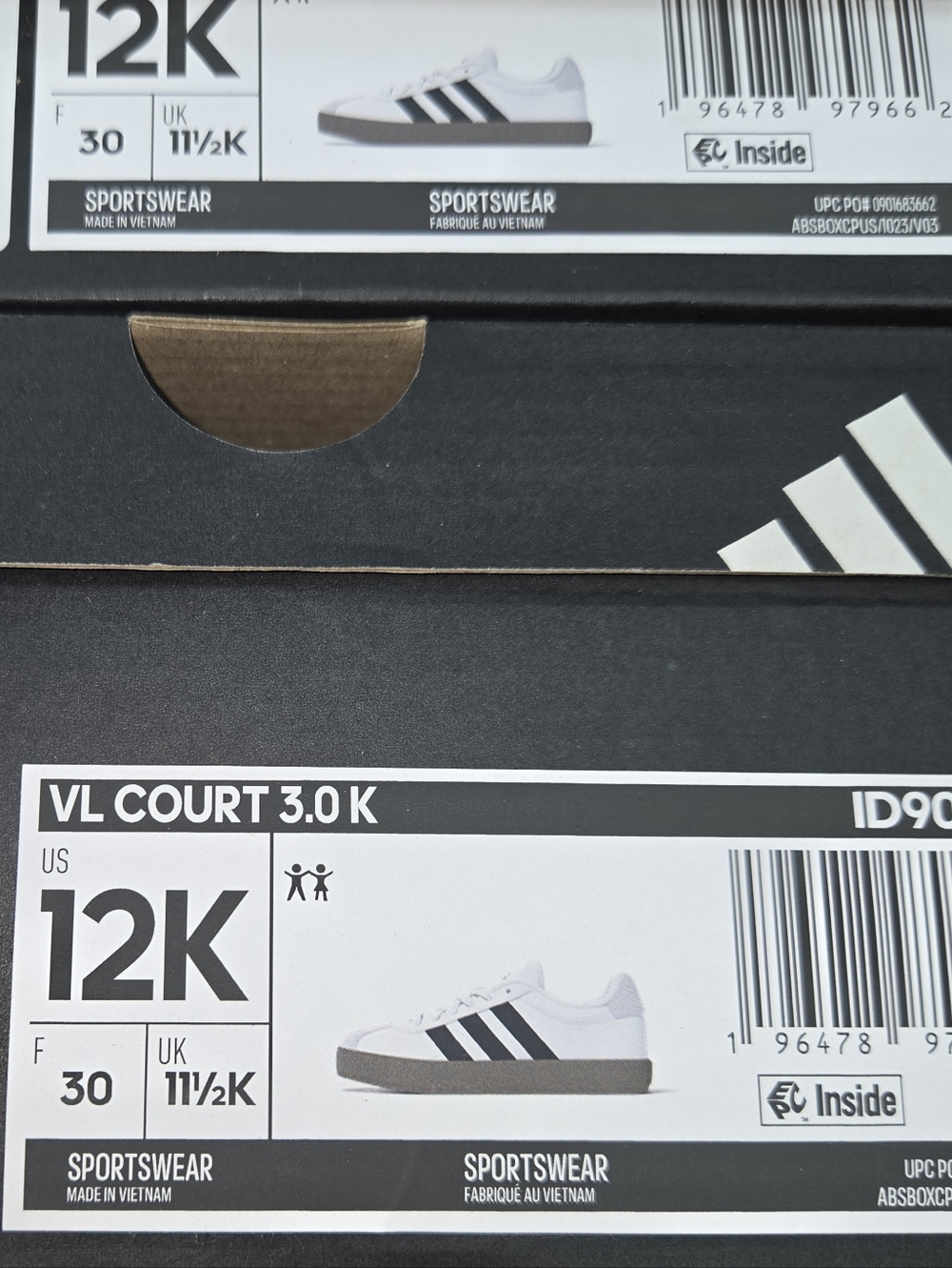 Youth Kids Adidas VL Court 3.0 Unisex Shoes White, Black, Cream Suede Gum Bottom - Picture 7 of 8
